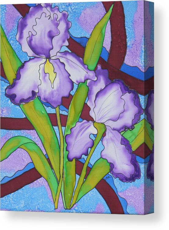 Hand Painted Silk Canvas Print featuring the painting Silk Iris by Sandra Fox