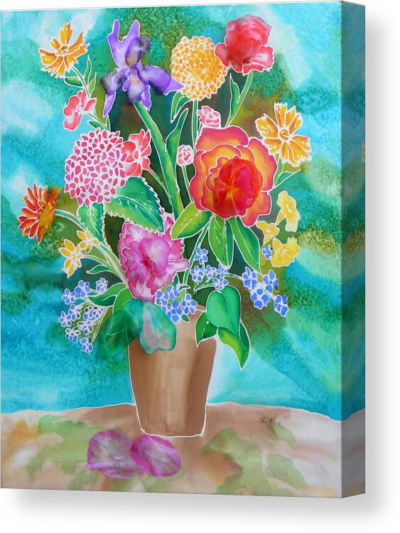 Silk Painting Canvas Print featuring the painting Silk Teal Bouquet by Sandra Fox