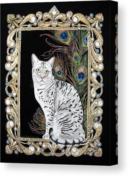 Egyptian Mau Canvas Print featuring the painting Silver Egyptian Mau by Leena Pekkalainen