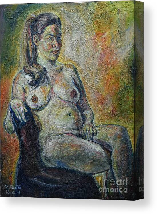 Raija Merila Canvas Print featuring the painting Sitting Nude by Raija Merila