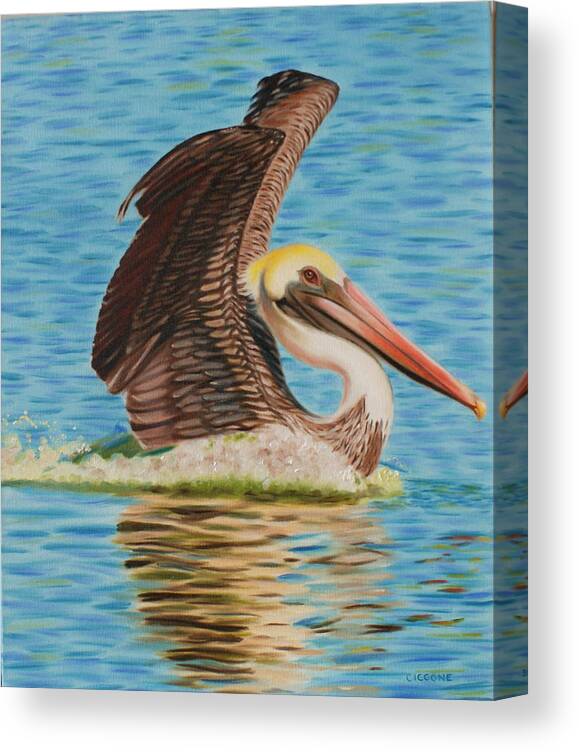 Pelican Canvas Print featuring the painting Smooth Landing by Jill Ciccone Pike