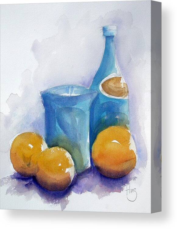 Bottle Canvas Print featuring the painting Sparking Water and Oranges by Andrew Fling