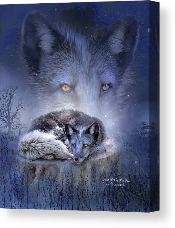 Fox Canvas Print featuring the mixed media Spirit Of The Blue Fox by Carol Cavalaris