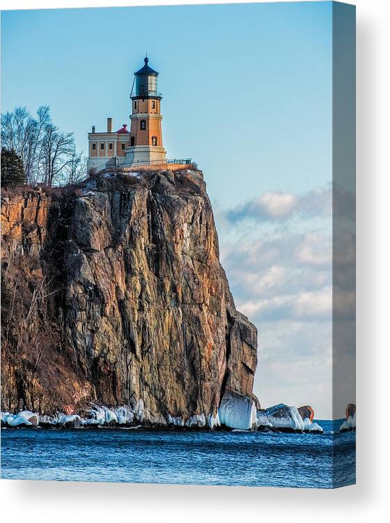 Split Rock Lighthouse Canvas Print featuring the photograph Split Rock Lighthouse In Winter by Paul Freidlund