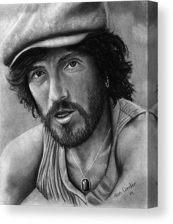 Bruce Springsteen Canvas Print featuring the drawing Springsteen by Alan Conder