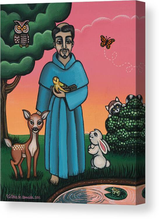 St. Francis Canvas Print featuring the painting St. Francis Animal Saint by Victoria De Almeida