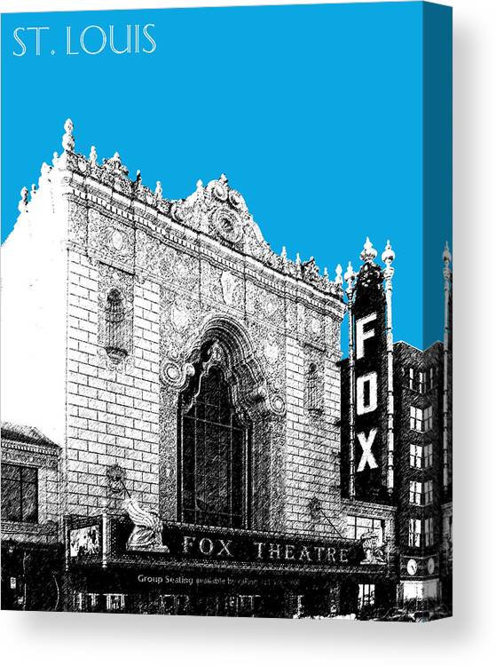 Architecture Canvas Print featuring the digital art St louis Skyline Fox Theater - Ice Blue by DB Artist