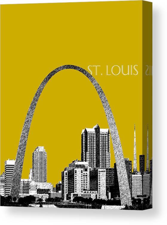 Architecture Canvas Print featuring the digital art St Louis Skyline Gateway Arch - Gold by DB Artist