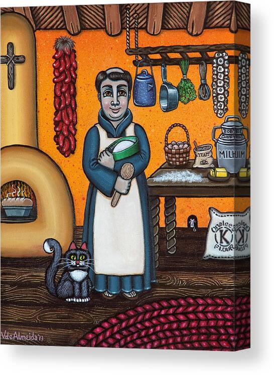 San Pascual Canvas Print featuring the painting St. Pascual Making Bread by Victoria De Almeida