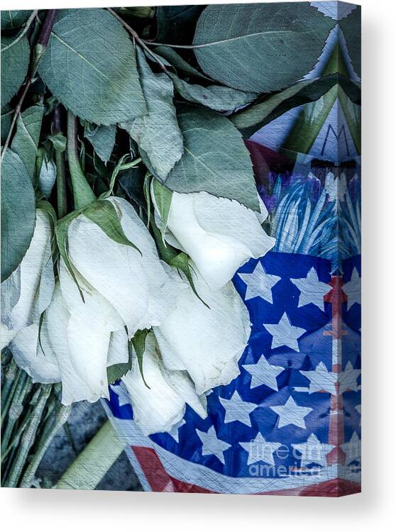 America Canvas Print featuring the digital art Stars and Roses Forever by Susan Cole Kelly Impressions