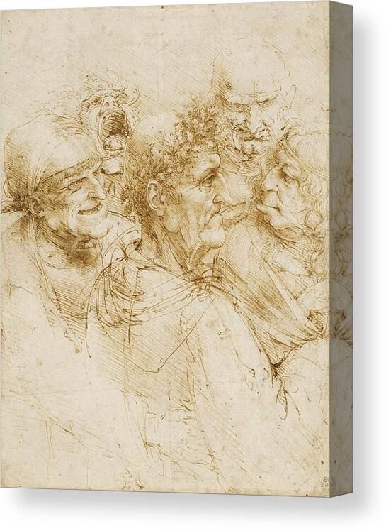 1493 Canvas Print featuring the painting Study of five grotesque heads by Leonardo da Vinci