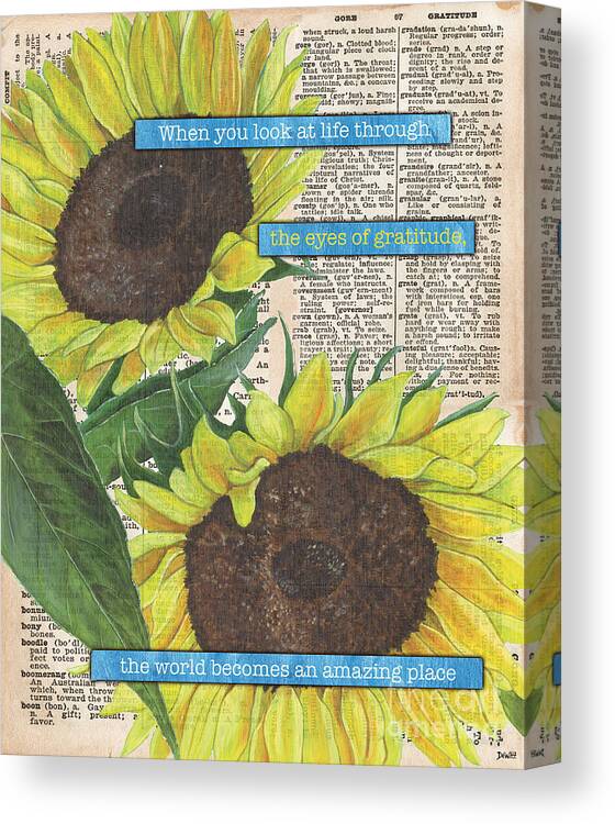 Floral Canvas Print featuring the painting Sunflower Dictionary 2 by Debbie DeWitt