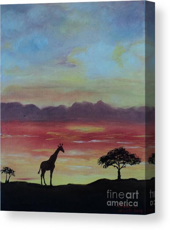 Sunset Canvas Print featuring the painting Sunset Giraffe by Linda Lin