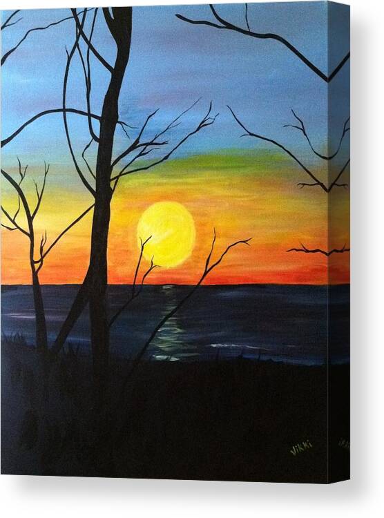 Sunset Canvas Print featuring the painting Sunset Through the Branches by Vikki Angel