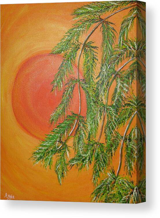 Sunset Canvas Print featuring the painting Sunset through the Willows by Angie Butler