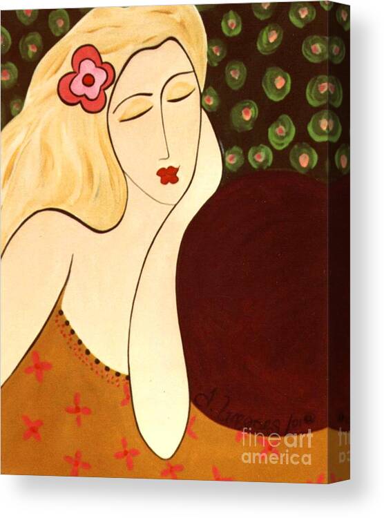 #female #figurative #floral Canvas Print featuring the painting Sweet Sixteen by Jacquelinemari