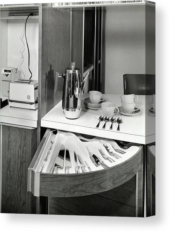 Swing Out Draw Canvas Print featuring the photograph Swing Out Draws In A Kitchen by Pedro E. Guerrero