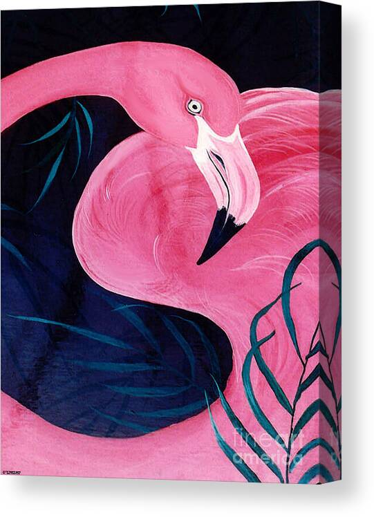 Flamingo Canvas Print featuring the painting Table Top Flamingo by Lizi Beard-Ward