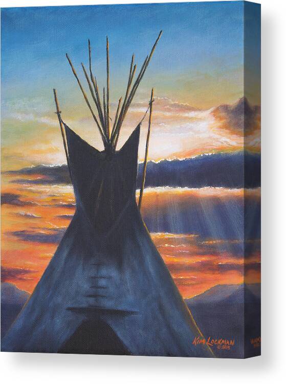 Teepee Canvas Print featuring the painting Teepee at Sunset Part 1 by Kim Lockman