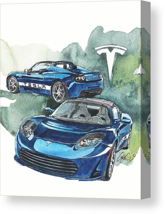 Electric Sport Car Tesla Canvas Print featuring the painting Tesla by Yoshiharu Miyakawa