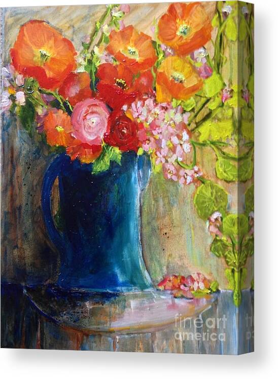 Red Poppies Canvas Print featuring the painting The Blue Jug by Sherry Harradence