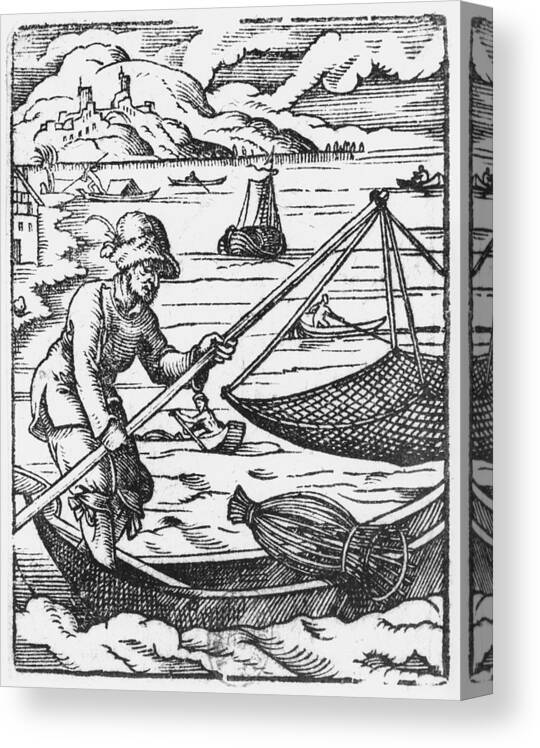 Le Pecheur Canvas Print featuring the drawing The Fisherman by Jost Amman