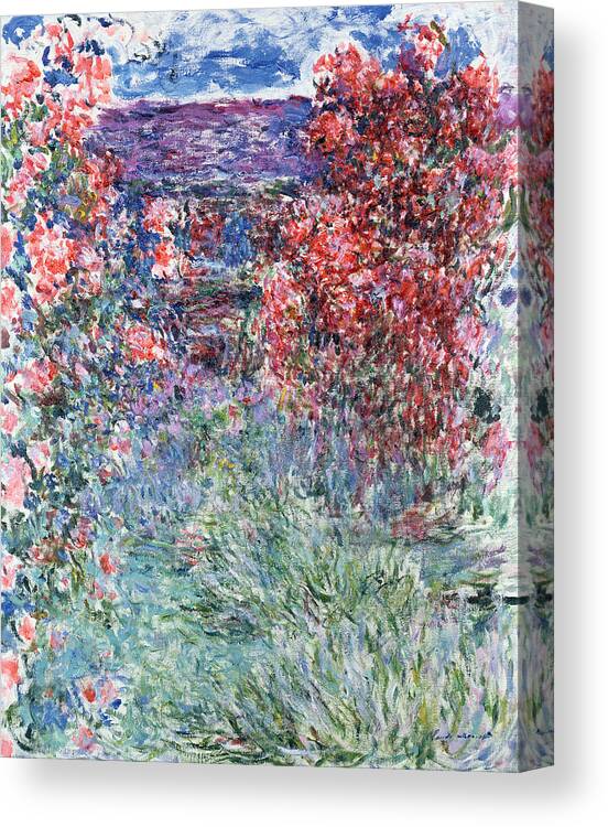 Pink Canvas Print featuring the painting The House at Giverny under the Roses by Claude Monet