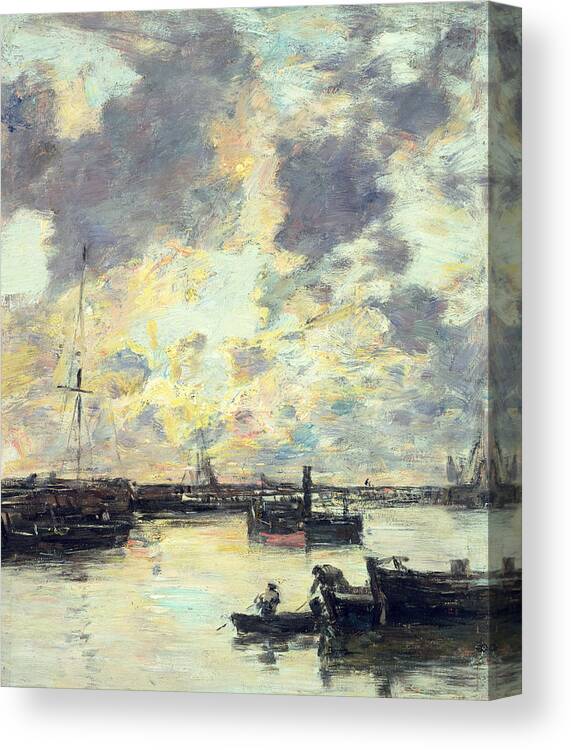Boat Canvas Print featuring the painting The Port by Eugene Louis Boudin