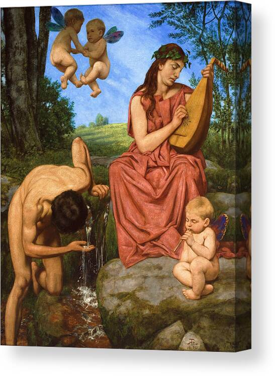 Hans Thoma Canvas Print featuring the painting The spring by Hans Thoma