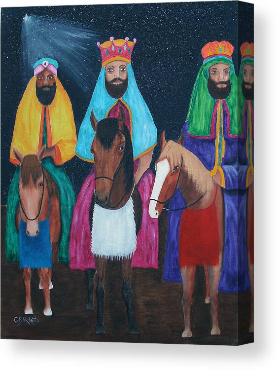 Three Kings Canvas Print featuring the painting The Three Kings by Gloria E Barreto-Rodriguez