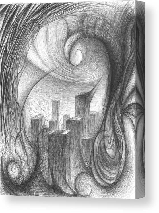 City Canvas Print featuring the drawing The Unsuspecting City by Michael Morgan
