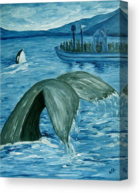 Whale Canvas Print featuring the painting The Whale Watchers by Victoria Lakes