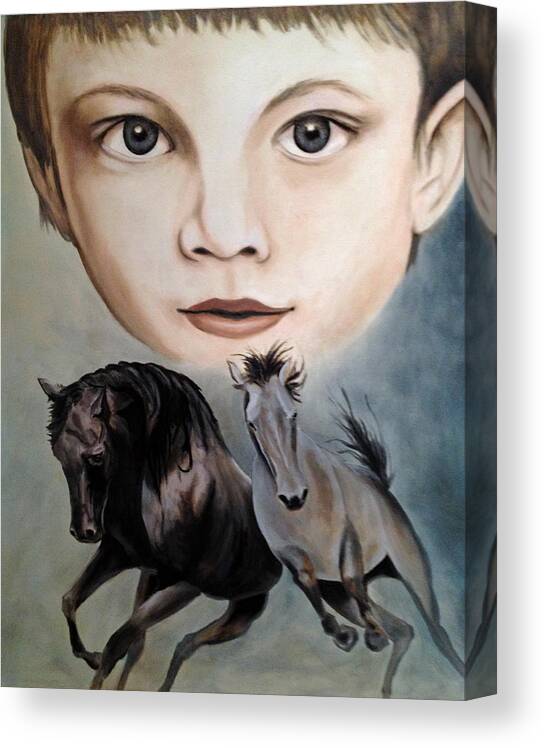 Horses Canvas Print featuring the painting Thoughts Running Wild by Mr Dill