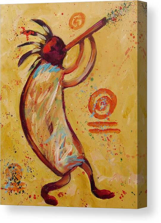 Ancient Image Canvas Print featuring the painting Tribal Ethnic My Red Kokopelli by Carol Suzanne Niebuhr