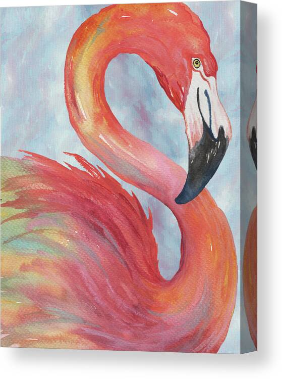 Watercolor Canvas Print featuring the painting Tropical Flamingo by Elizabeth Medley