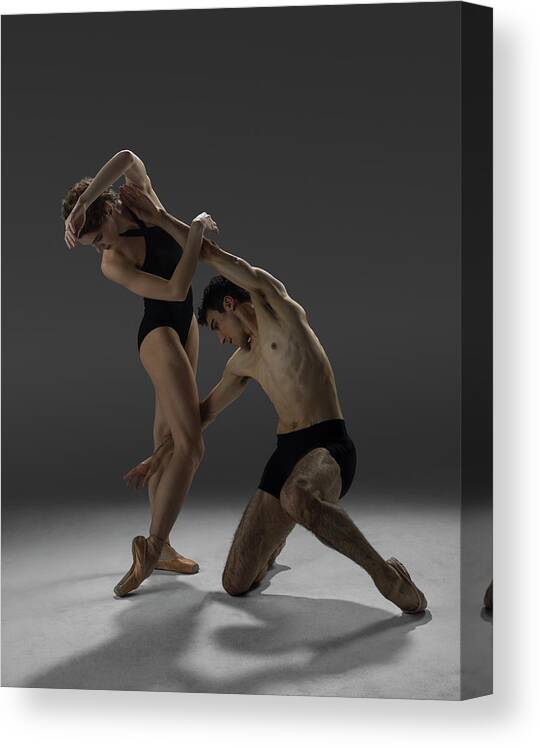 Ballet Dancer Canvas Print featuring the photograph Two Dancers Performing Contemporary by Nisian Hughes