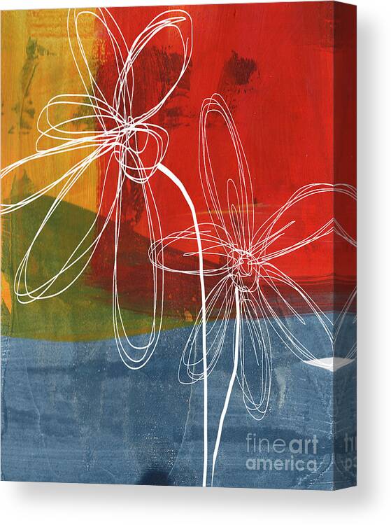 Abstract Canvas Print featuring the painting Two Flowers by Linda Woods