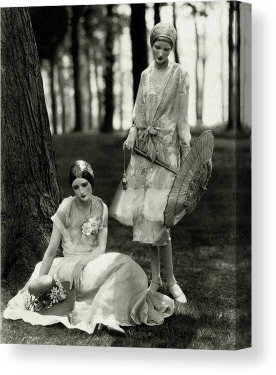 Accessories Canvas Print featuring the photograph Two Models Wearing Masks by Edward Steichen