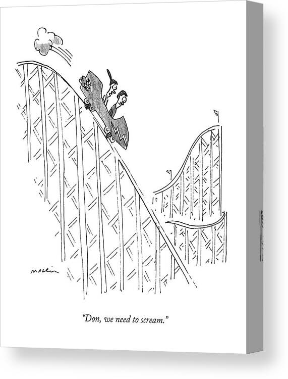 Roller Coaster Canvas Print featuring the drawing Two People Ride A Roller Coaster by Michael Maslin