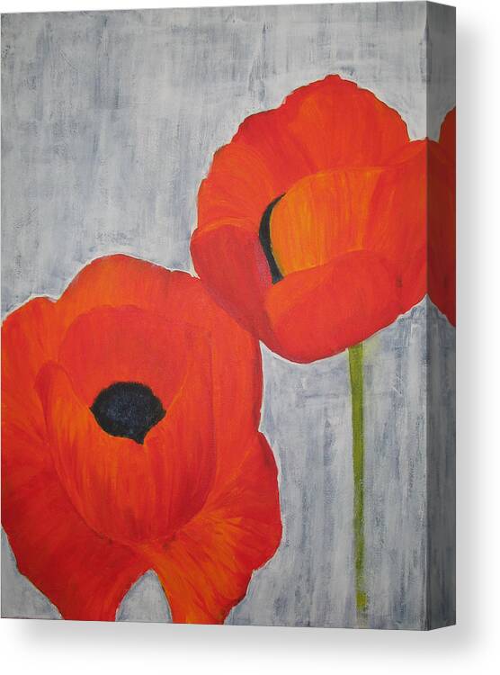Flower Canvas Print featuring the painting Two Poppies and Old Denim by Stephanie Grant