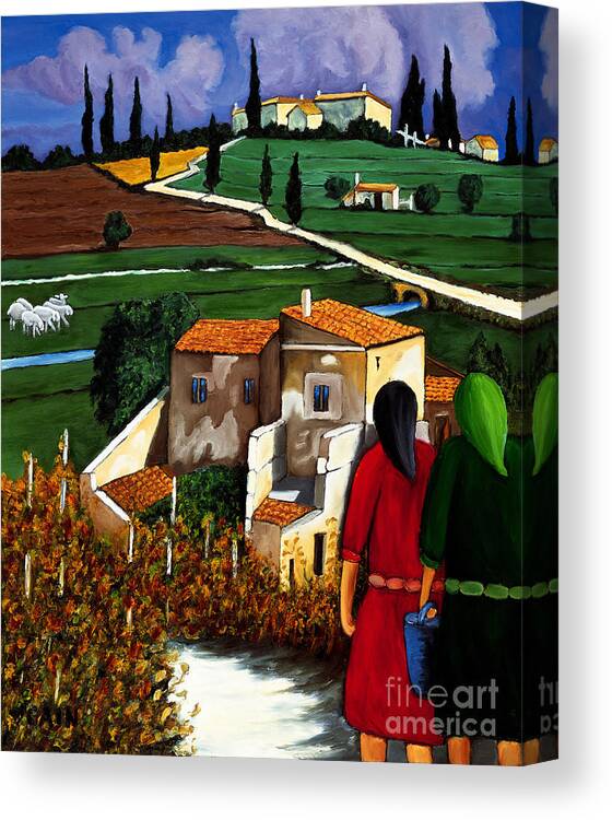Village Sheep Canvas Print featuring the painting Two Women And Village Sheep by William Cain