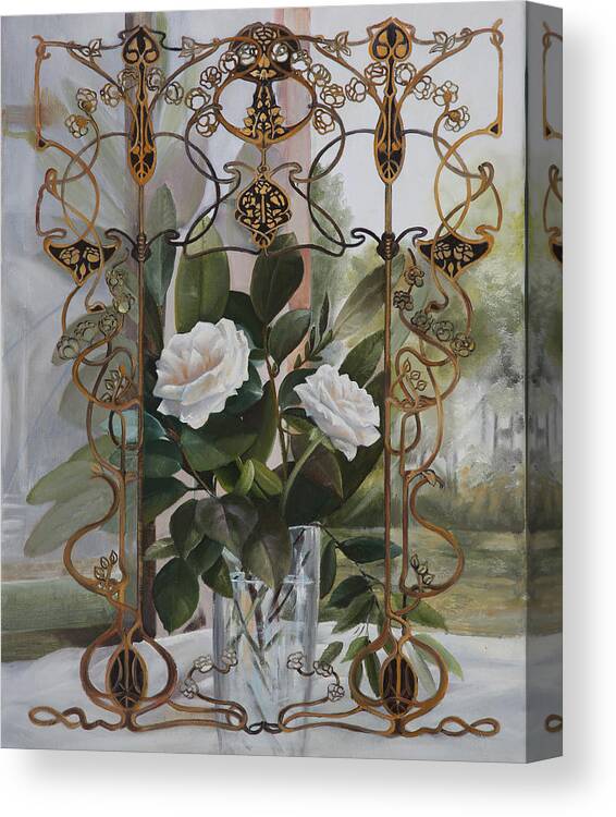 Liberty Glass Canvas Print featuring the painting Una Finestra Liberty by Danka Weitzen