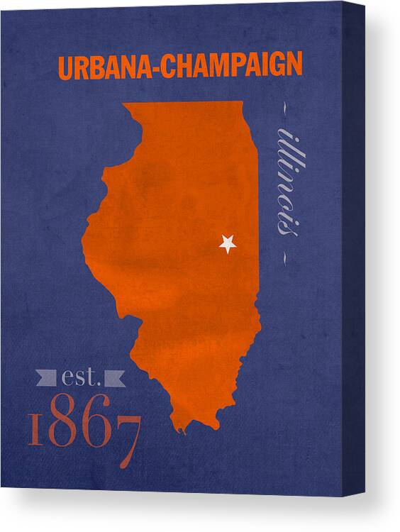 University Of Illinois Canvas Print featuring the mixed media University of Illinois Fighting Illini Urbana Champaign College Town State Map Poster Series No 047 by Design Turnpike