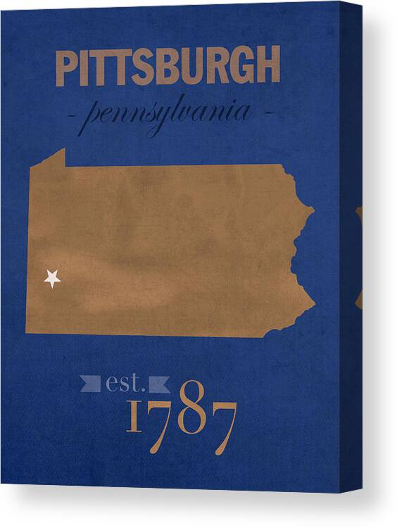 University Of Pittsburgh Canvas Print featuring the mixed media University of Pittsburgh Pennsylvania Panthers College Town State Map Poster Series No 089 by Design Turnpike