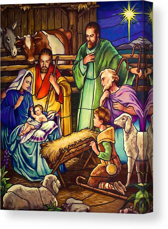 Nativity Canvas Print featuring the painting Unto Us A Son Is Given by Jean Hildebrant