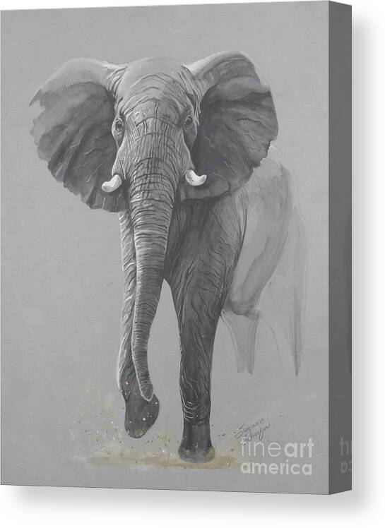 Elephant Canvas Print featuring the painting Vanishing Thunder by Suzanne Schaefer