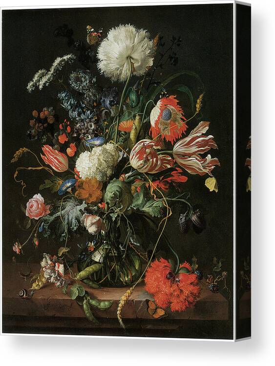 Jan Davidsz De Heem Canvas Print featuring the painting Vase of Flowers by Jan Davidsz De Heem