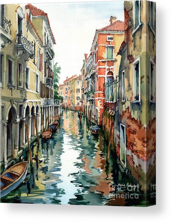 Venetian Canal Canvas Print featuring the painting Venetian Canal VII by Maria Rabinky
