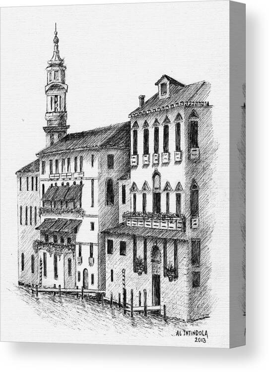 Venice Canvas Print featuring the drawing Venice waterway by Al Intindola