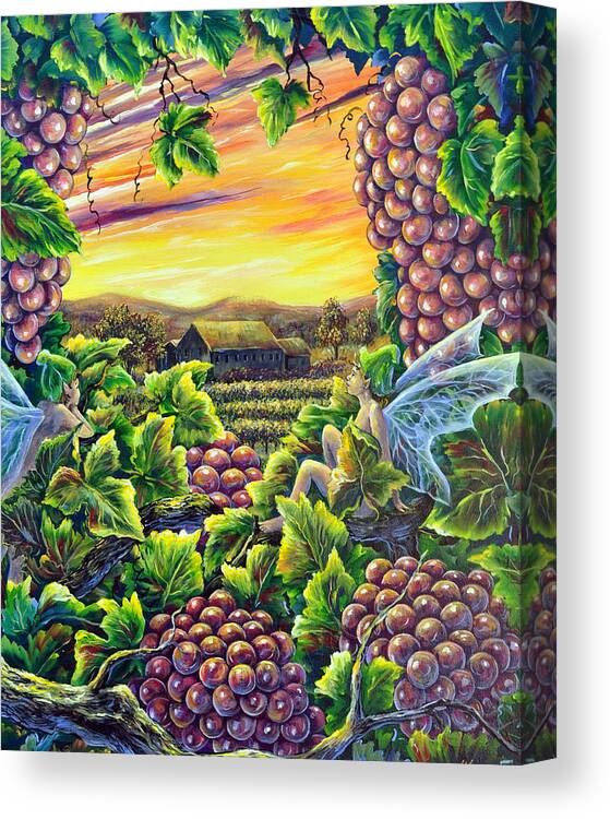 Sunset Canvas Print featuring the painting Vineyard Guardians by Gail Butler